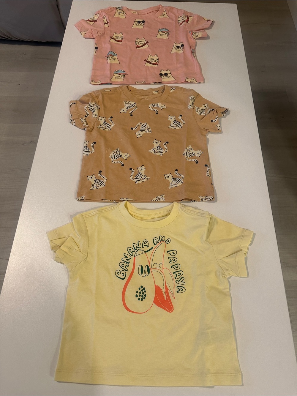 Amazon Essentials Kids Short Sleeve Tees - Yellow, Tan & Pink Graphic Pack